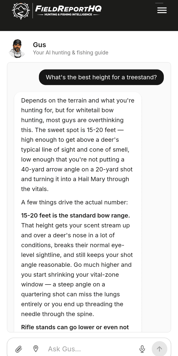 Chatting with Gus, your AI hunting and fishing guide, on a phone