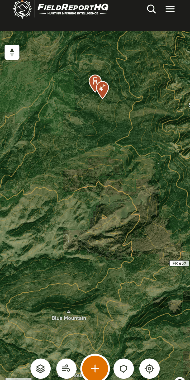 The full-screen interactive hunting map on a phone